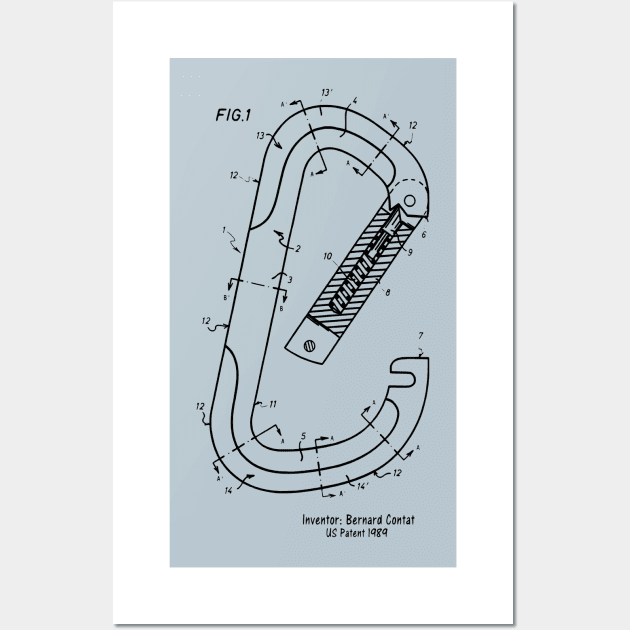 Rock Climbing Carabiner Patent Art Wall Art by MadebyDesign